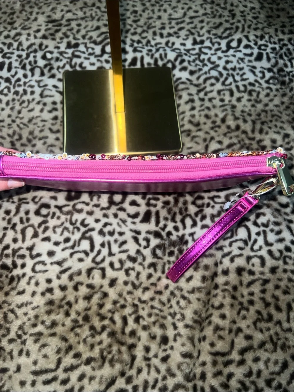 Sequin Wristlet Clutch in Pink, Gold & Silver - Picture 7 of 7